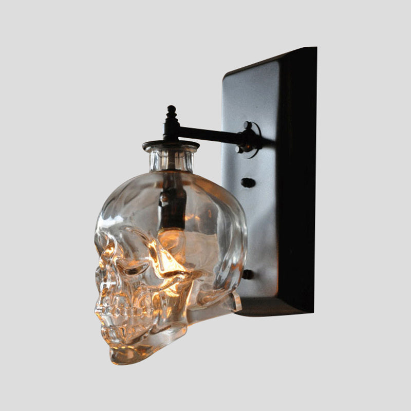 Black Skull Wall Mount Light Artistic Single-Bulb Clear Glass Wall Light Fixture for Corridor