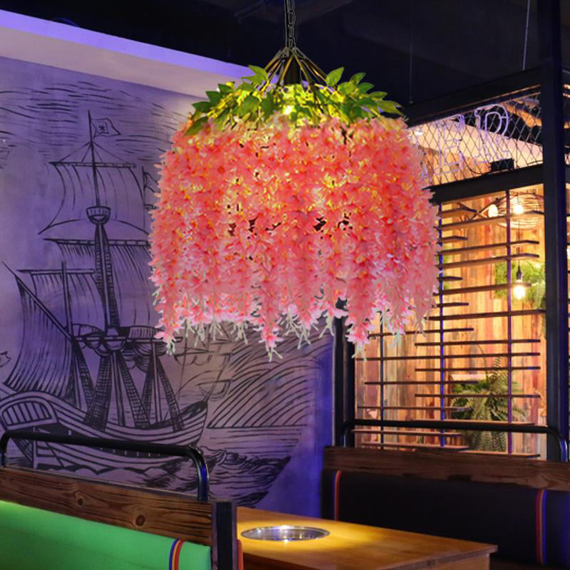 Iron Birdcage Hanging Light Rustic 1 Bulb Restaurant Pendant Light Fixture with Artificial Flower