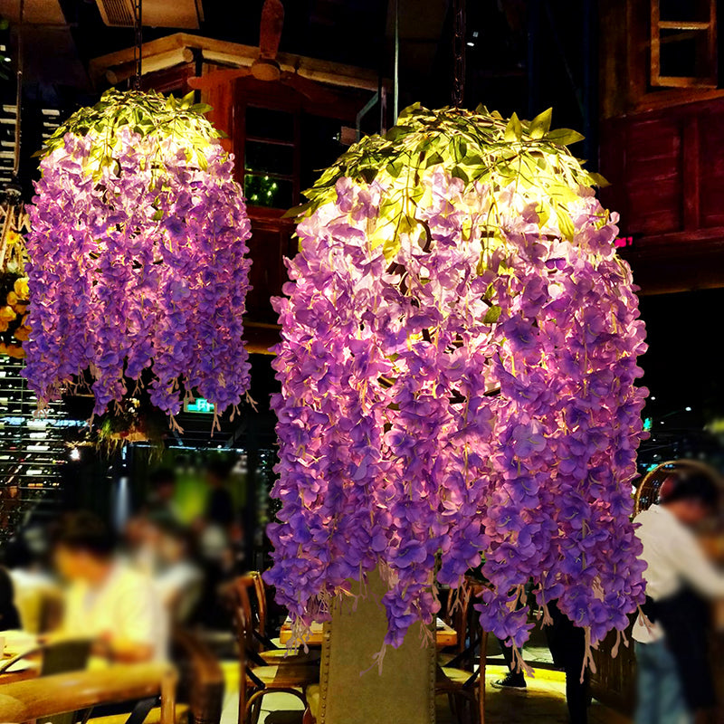 Purple Sphere Suspension Lighting Retro Metallic 1 Head Restaurant Hanglampje Licht met Wisteria Decor
