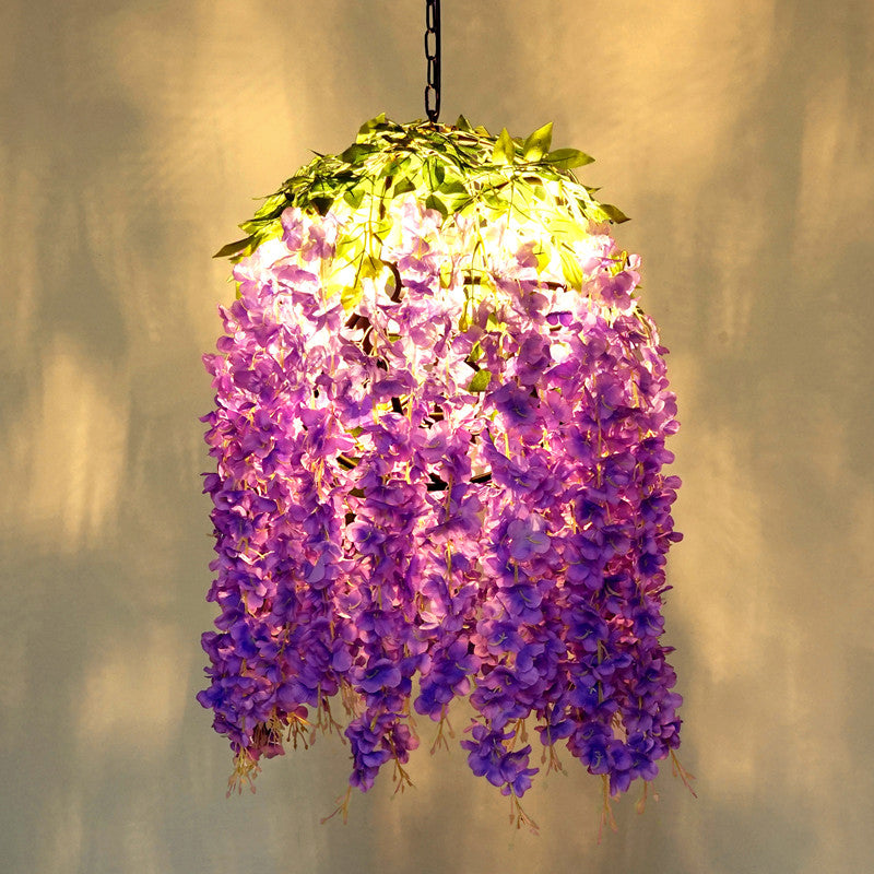Purple Sphere Suspension Lighting Retro Metallic 1 Head Restaurant Hanglampje Licht met Wisteria Decor