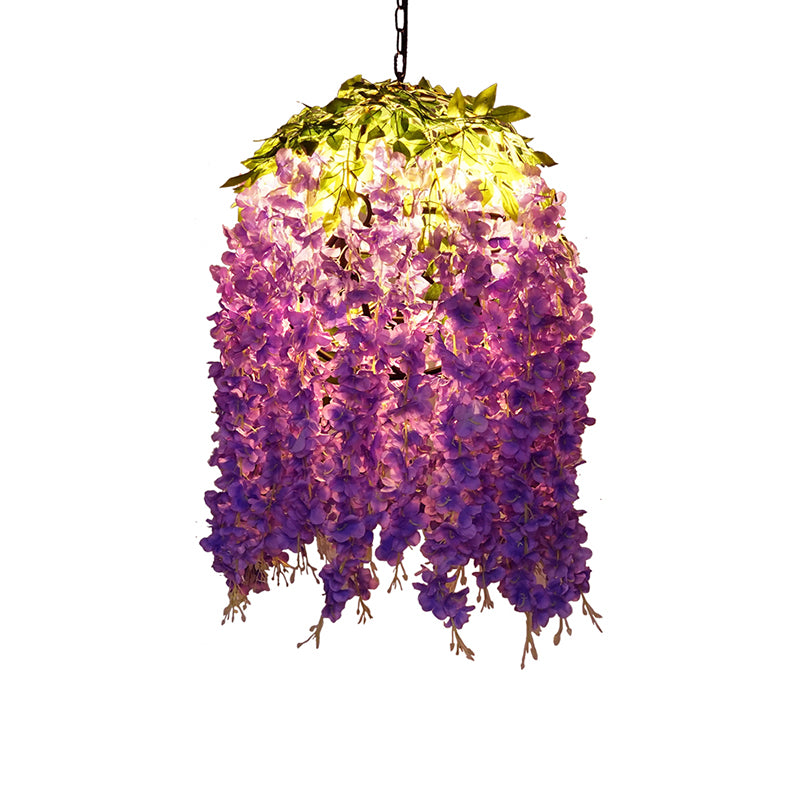 Purple Sphere Suspension Lighting Retro Metallic 1 Head Restaurant Hanglampje Licht met Wisteria Decor