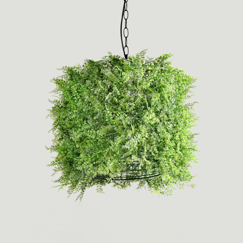 1 Bulb Iron Suspension Lighting Retro Green Dome Restaurant Pendant Ceiling Light with Plant Decor