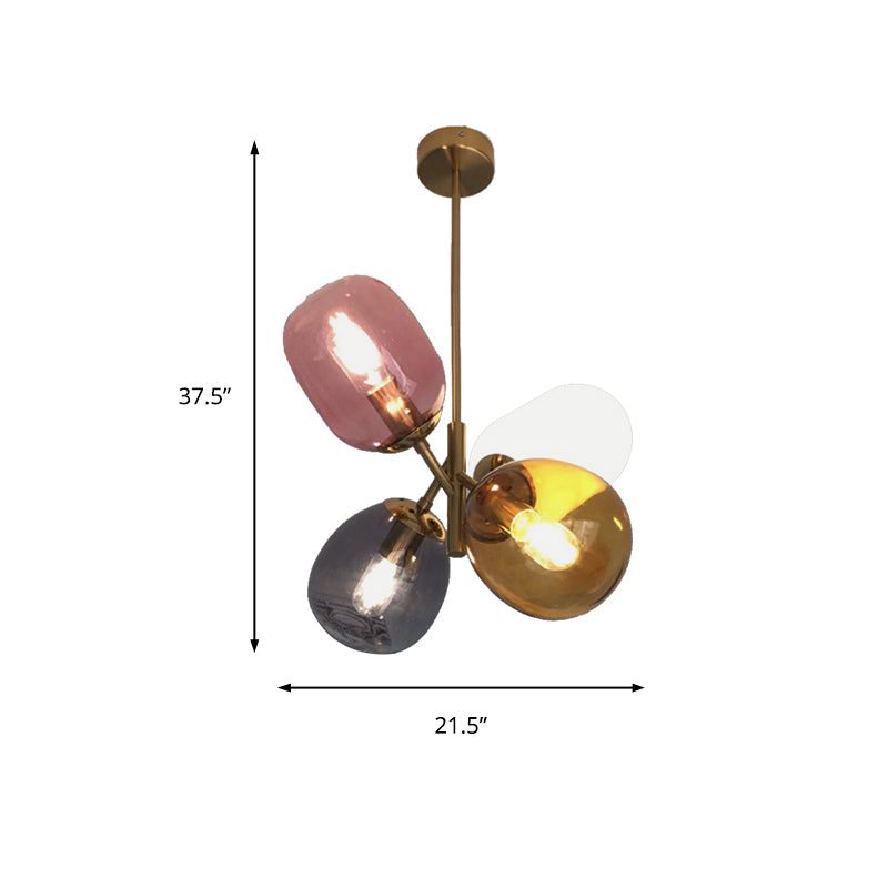 Éclairage pendentif rond en laiton Verre colorée traditionnelle 4 lumières Chandelier de salon avec conception Spoutnik