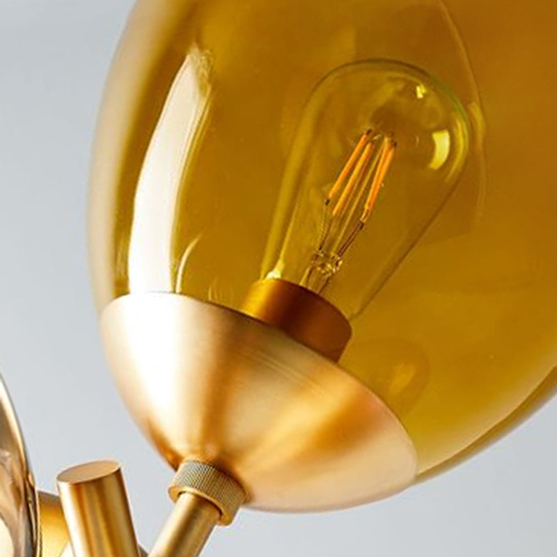 Brass Round Pendant Lighting Traditional Colorful Glass 4 Lights Living Room Chandelier with Sputnik Design
