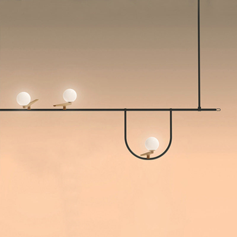 Cream Glass Sphere Island Chandelier Light Artistic Black Ceiling Mounted Light Fixture