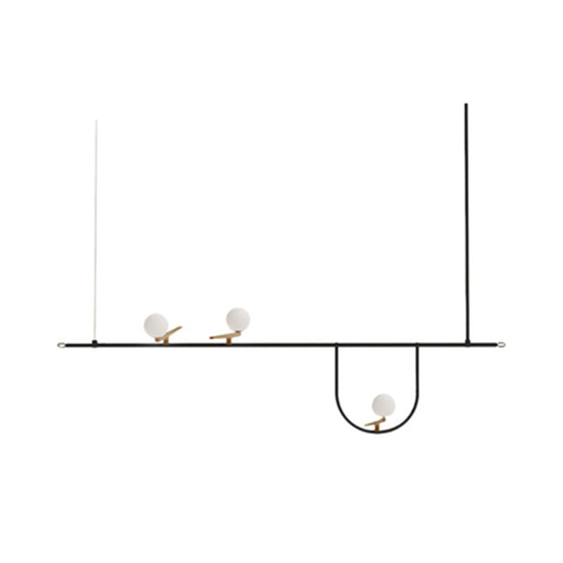 Cream Glass Sphere Island Chandelier Light Artistic Black Ceiling Mounted Light Fixture