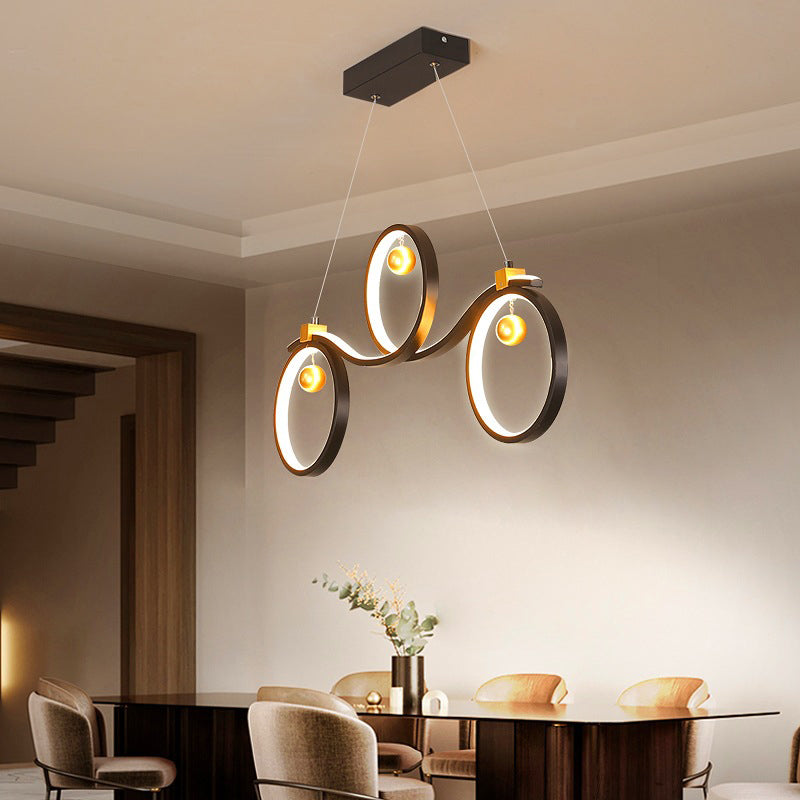 Black Symmetrical Rings Island Pendant Light Contemporary Metal LED Ceiling Light