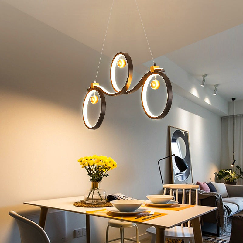 Anelli simmetrici neri Isola Luce a sospensione Luce a soffitto a LED in metallo contemporaneo