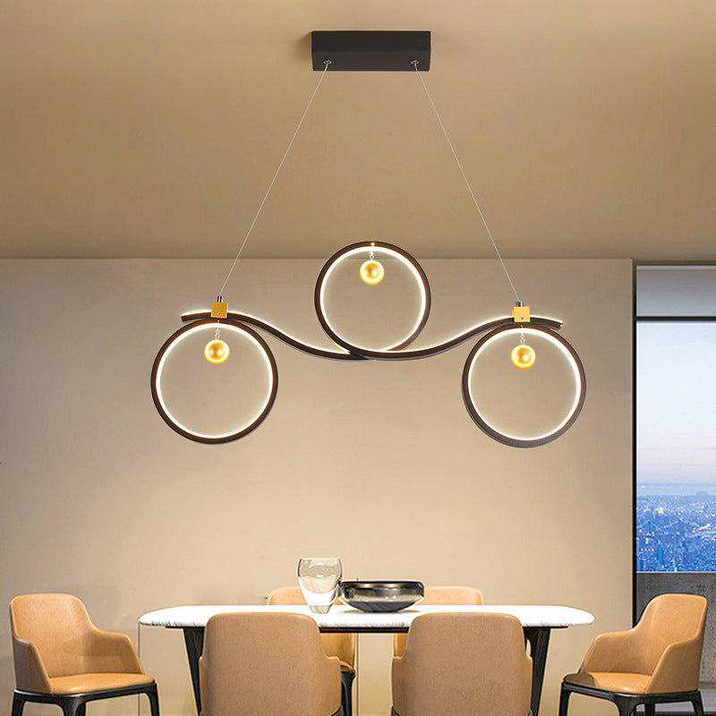 Anelli simmetrici neri Isola Luce a sospensione Luce a soffitto a LED in metallo contemporaneo