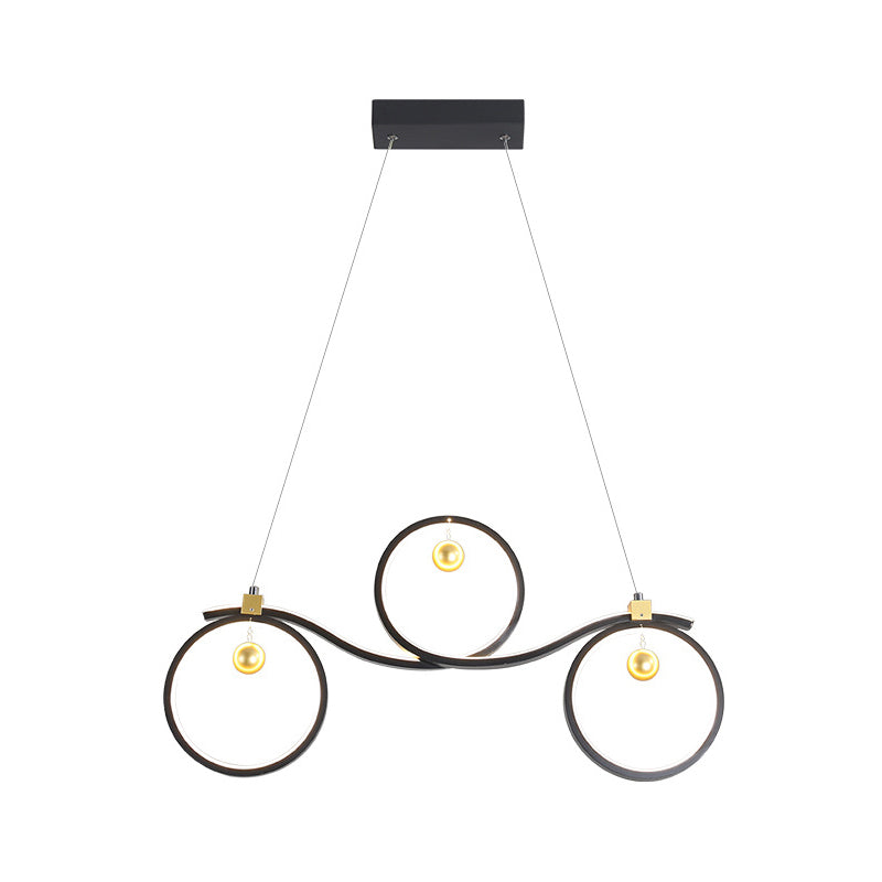 Black Symmetrical Rings Island Pendant Light Contemporary Metal LED Ceiling Light