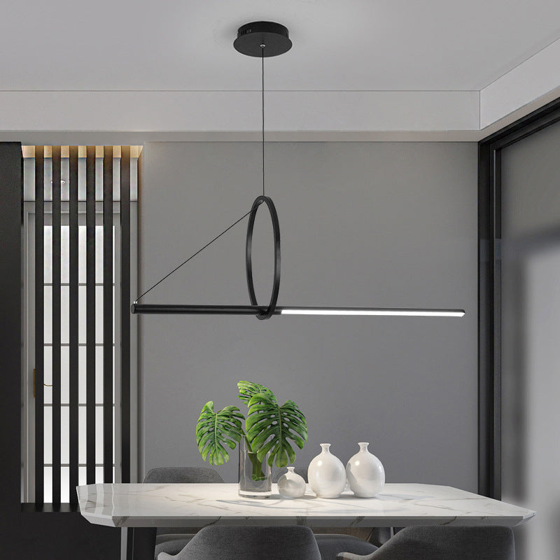 Anello di metallo e luce a sospensione dell'isola lineare Luce a soffitto a LED NERO CONTENTERIORE per sala da pranzo