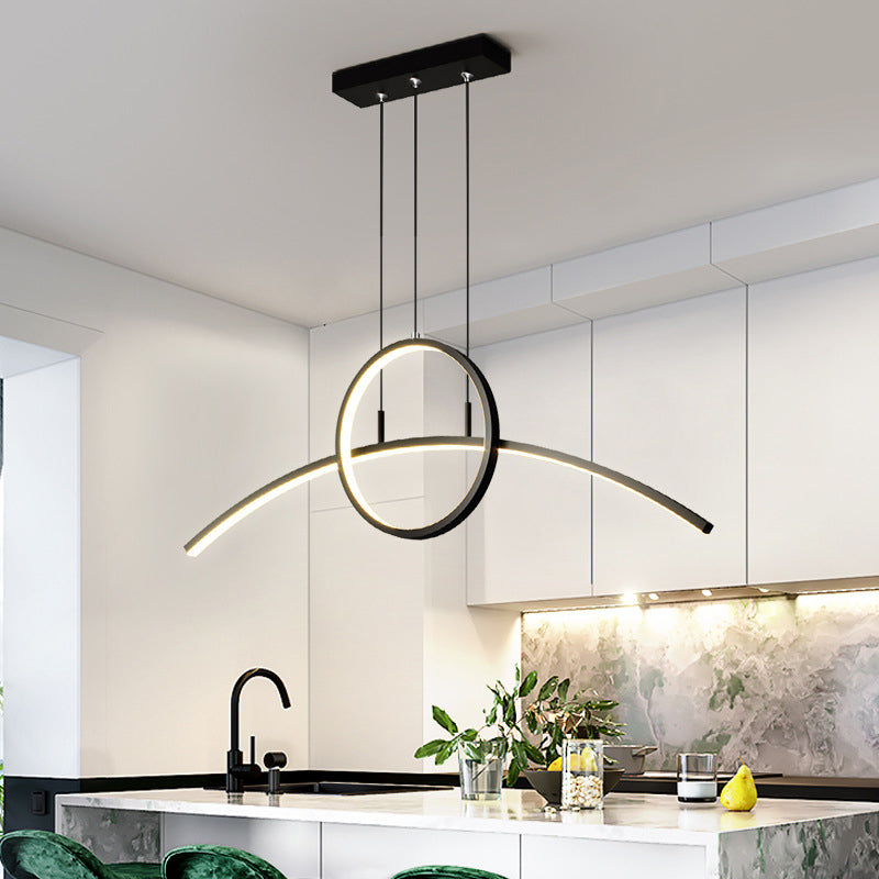 Artistic Ring and Arc Island Pendant Light Metal Dining Room LED Ceiling Light Fixture