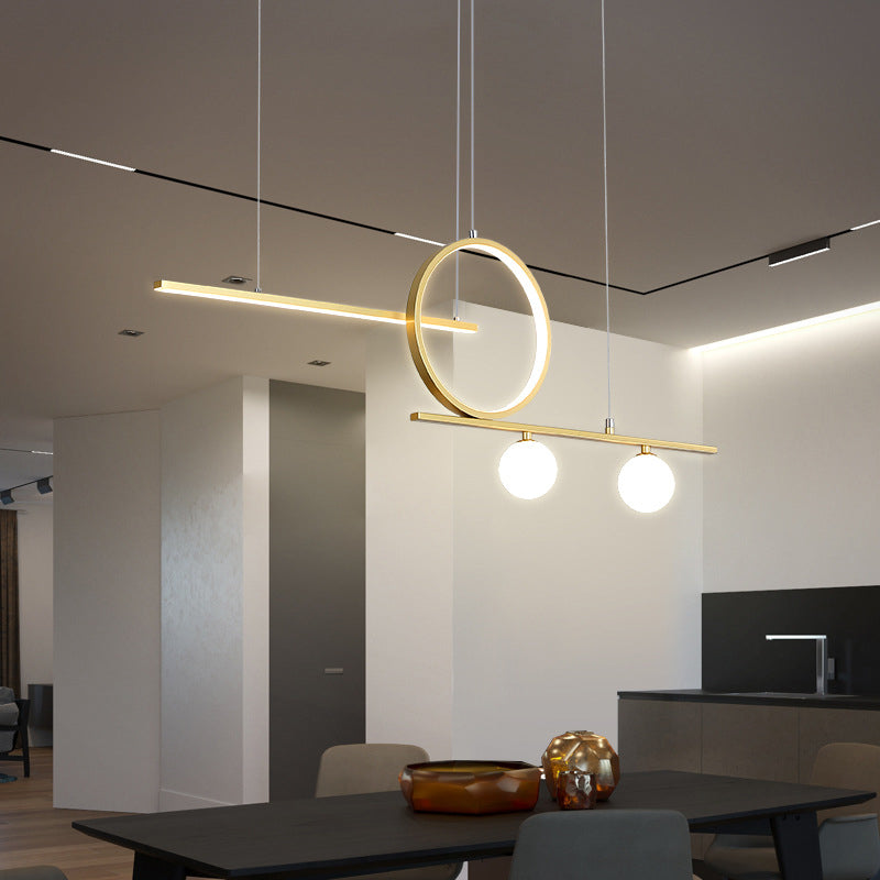 Ring and Linear Dining Room LED Hanging Light Metal Minimalist Island Ceiling Light with Globe Acrylic Shade