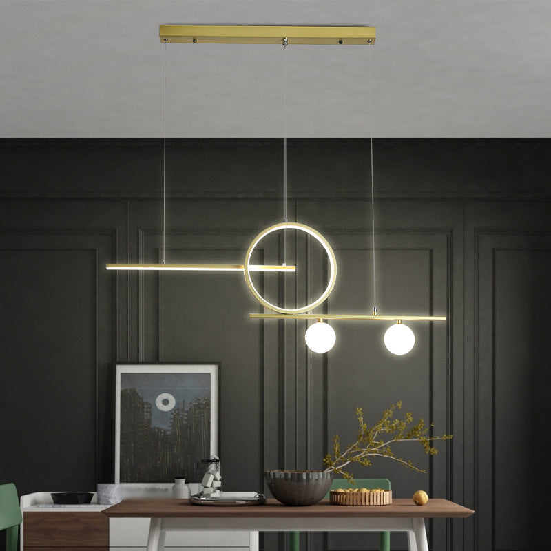 Ring and Linear Dining Room LED Hanging Light Metal Minimalist Island Ceiling Light with Globe Acrylic Shade
