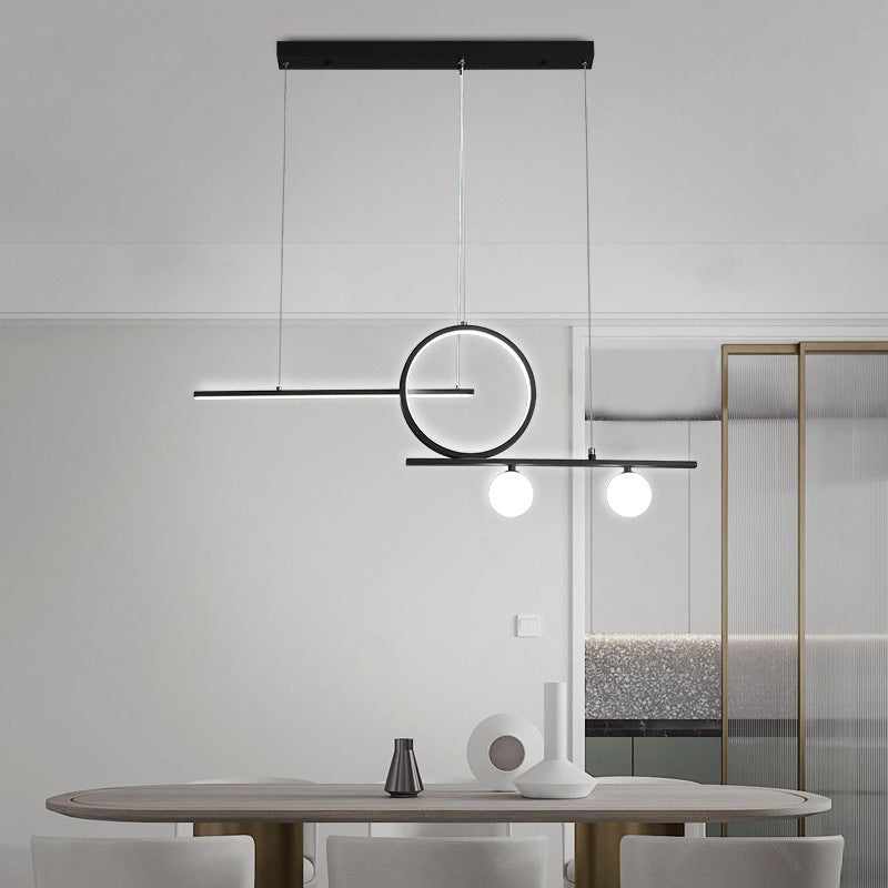 Ring and Linear Dining Room LED Hanging Light Metal Minimalist Island Ceiling Light with Globe Acrylic Shade