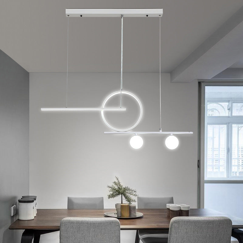 Ring and Linear Dining Room LED Hanging Light Metal Minimalist Island Ceiling Light with Globe Acrylic Shade