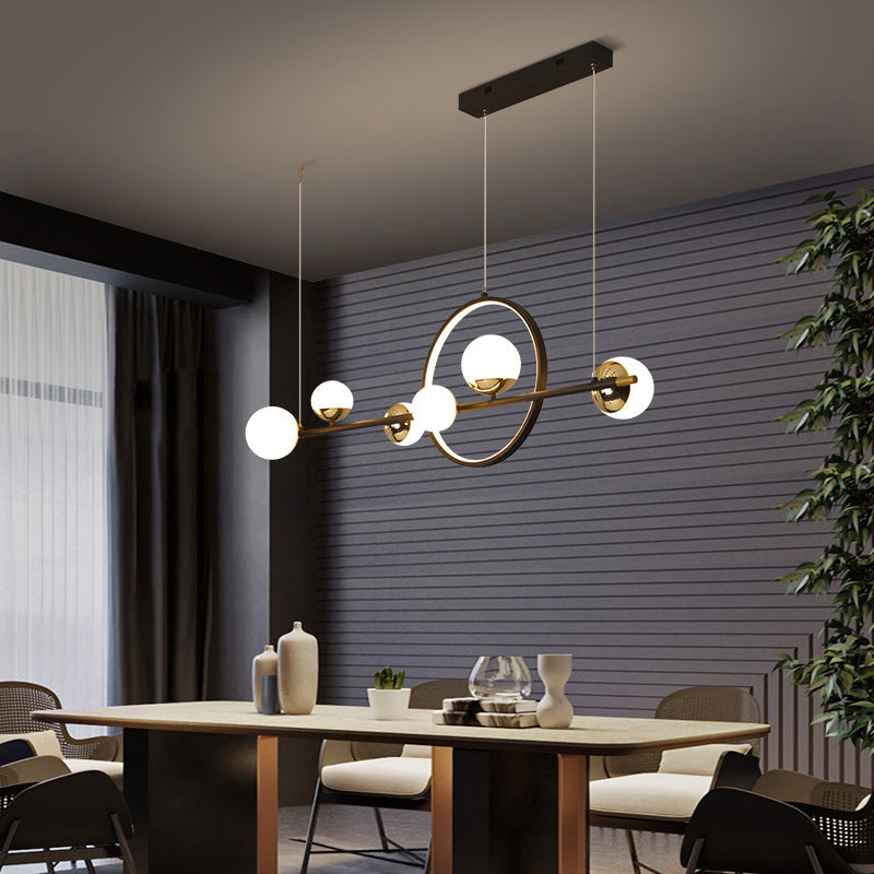 Acrylic Sphere LED Pendant Light Modern Black Hanging Island Light with Halo Ring for Restaurant