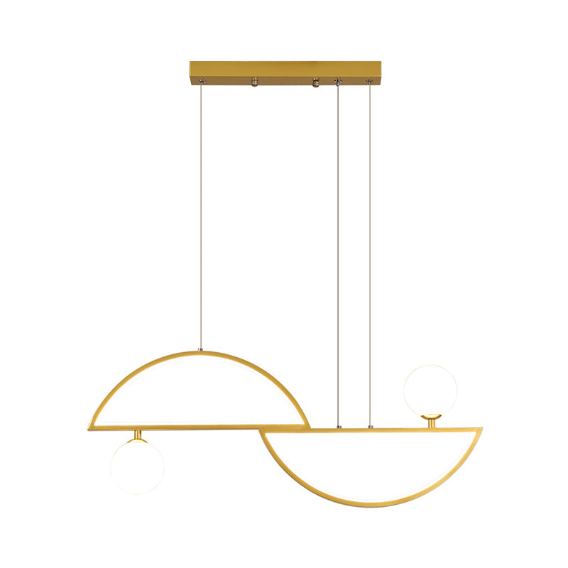 Artistic Semi-Circle Island Light Fixture Metal Dining Room LED Ceiling Pendant Light with Opal Glass Shade