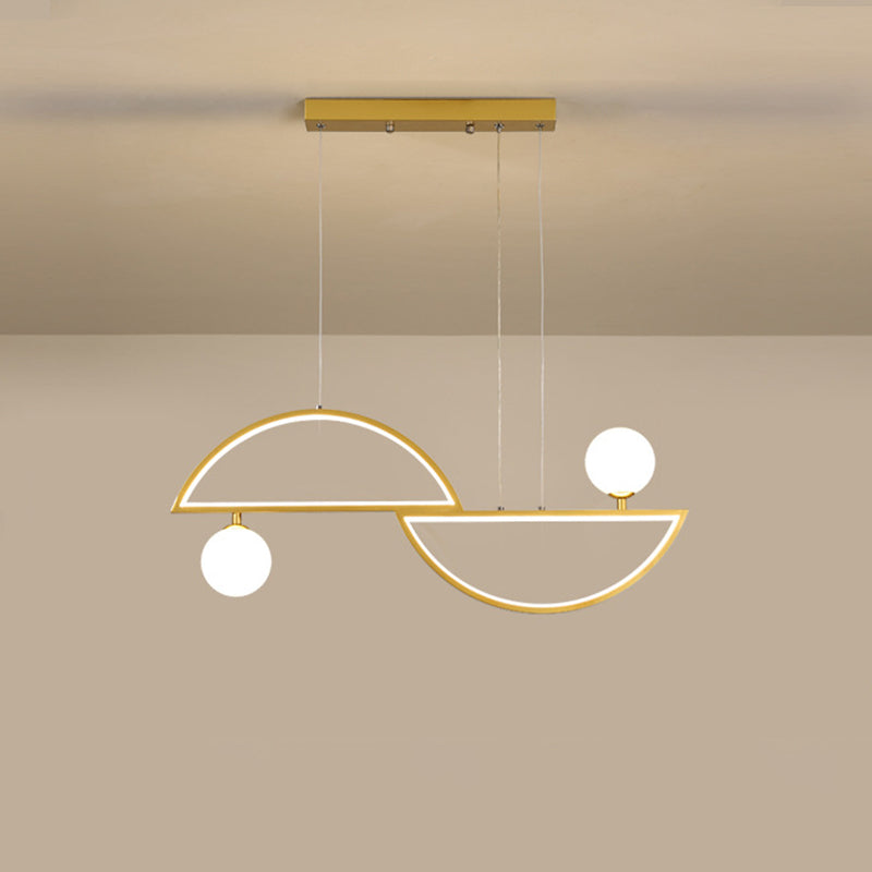 Artistic Semi-Circle Island Light Fixture Metal Dining Room LED Ceiling Pendant Light with Opal Glass Shade
