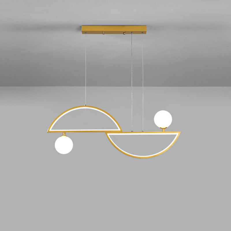 Artistic Semi-Circle Island Light Fixture Metal Dining Room LED Ceiling Pendant Light with Opal Glass Shade