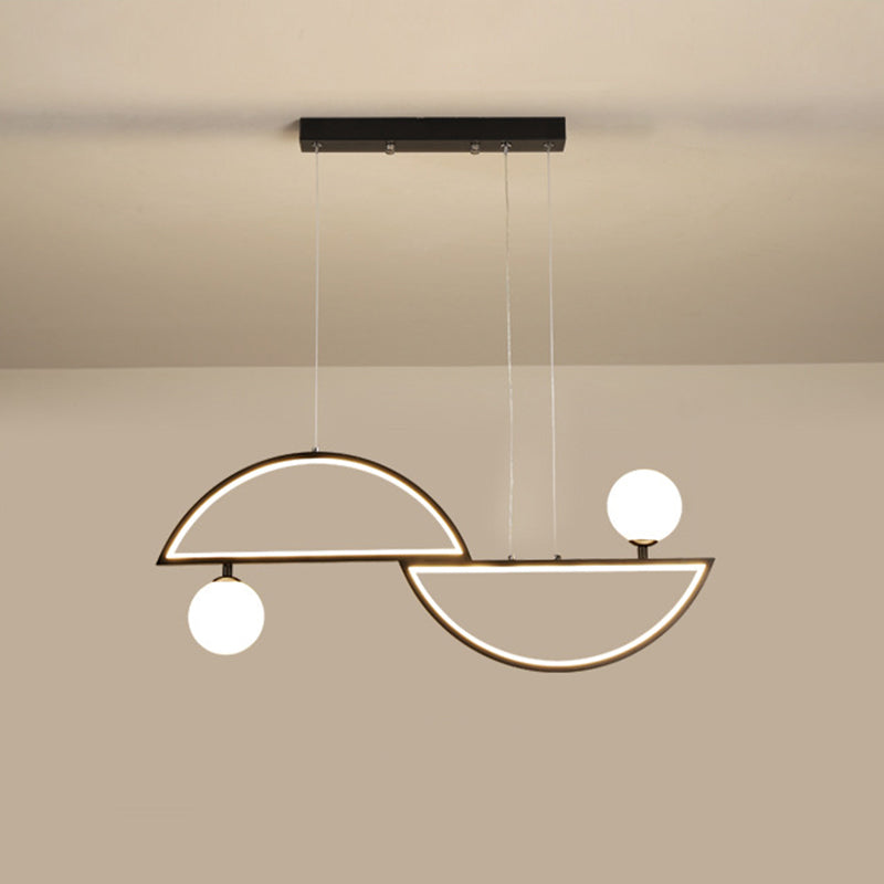 Artistic Semi-Circle Island Light Fixture Metal Dining Room LED Ceiling Pendant Light with Opal Glass Shade