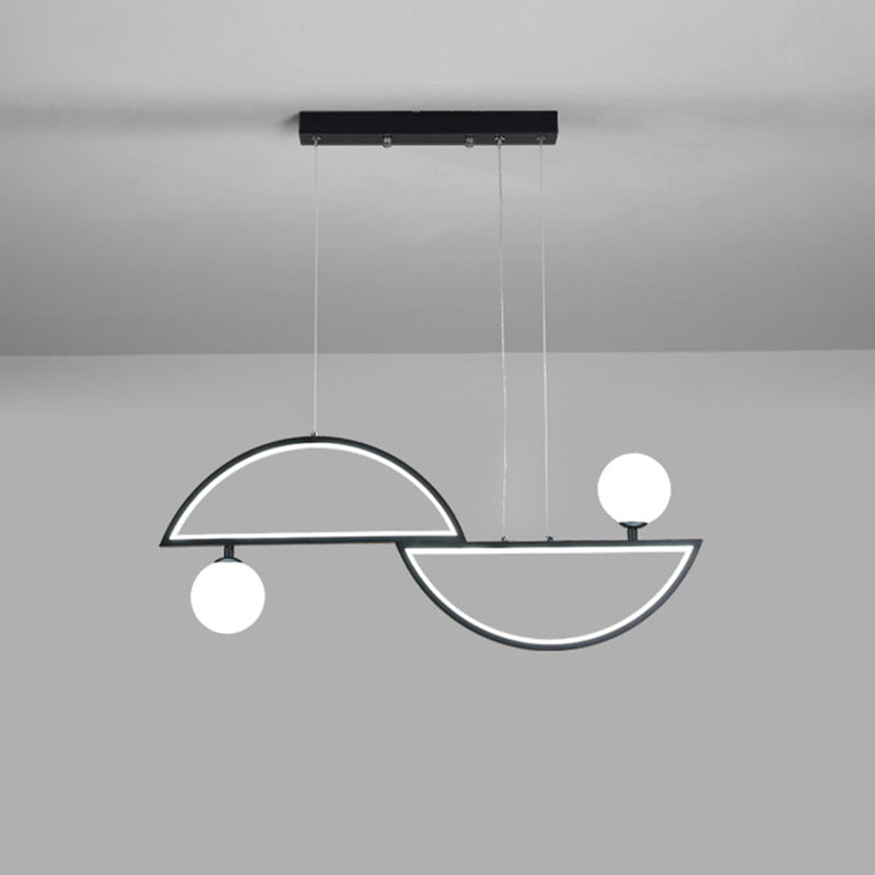 Artistic Semi-Circle Island Light Fixture Metal Dining Room LED Ceiling Pendant Light with Opal Glass Shade