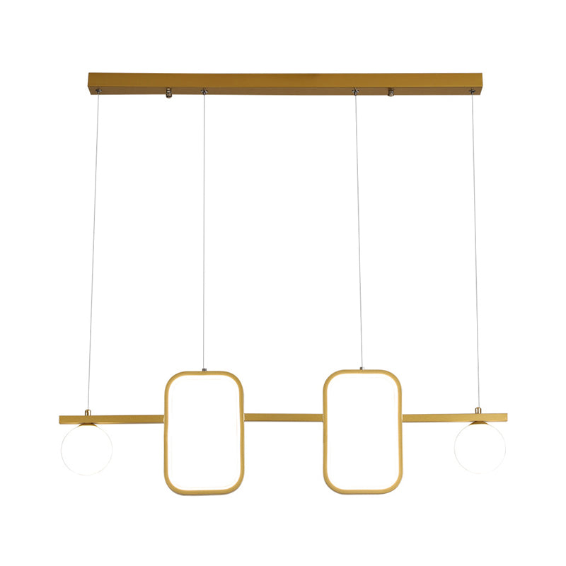 Symmetrical Geometric LED Hanging Light Minimalist Metal Dining Room Island Ceiling Light with Cream Glass Shade