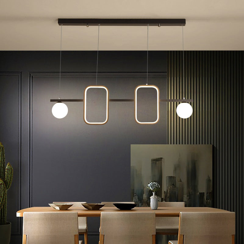 Symmetrical Geometric LED Hanging Light Minimalist Metal Dining Room Island Ceiling Light with Cream Glass Shade