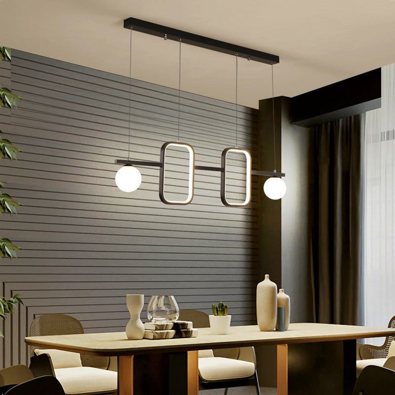 Symmetrical Geometric LED Hanging Light Minimalist Metal Dining Room Island Ceiling Light with Cream Glass Shade