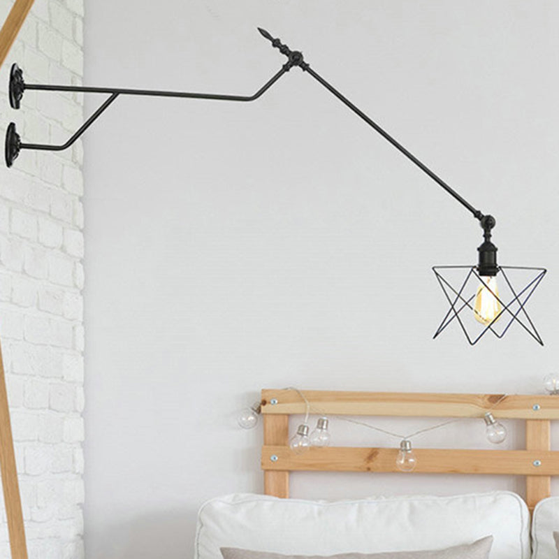 One Lampenwandleuchte mit kaginiertem Schatten Metall Industrial Innenleuchtenbeleuchtung in Schwarz