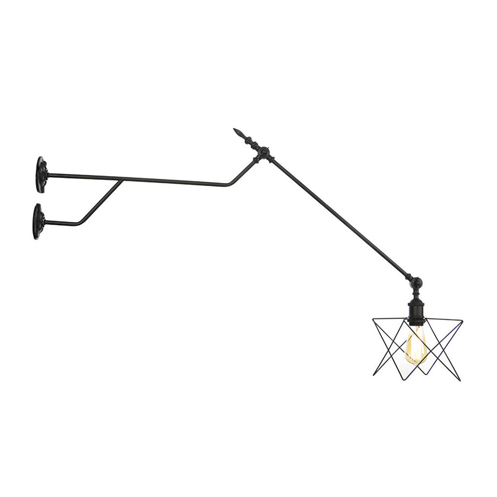Una luz de pared de bulbo con sombra enjaulada de metal industrial industrial de iluminación de platillo en negro