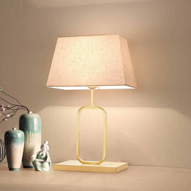 Contemporary Rounded Rectangle Table Light Metal 1-Light Bedside Nightstand Lamp with Fabric Shade in Gold