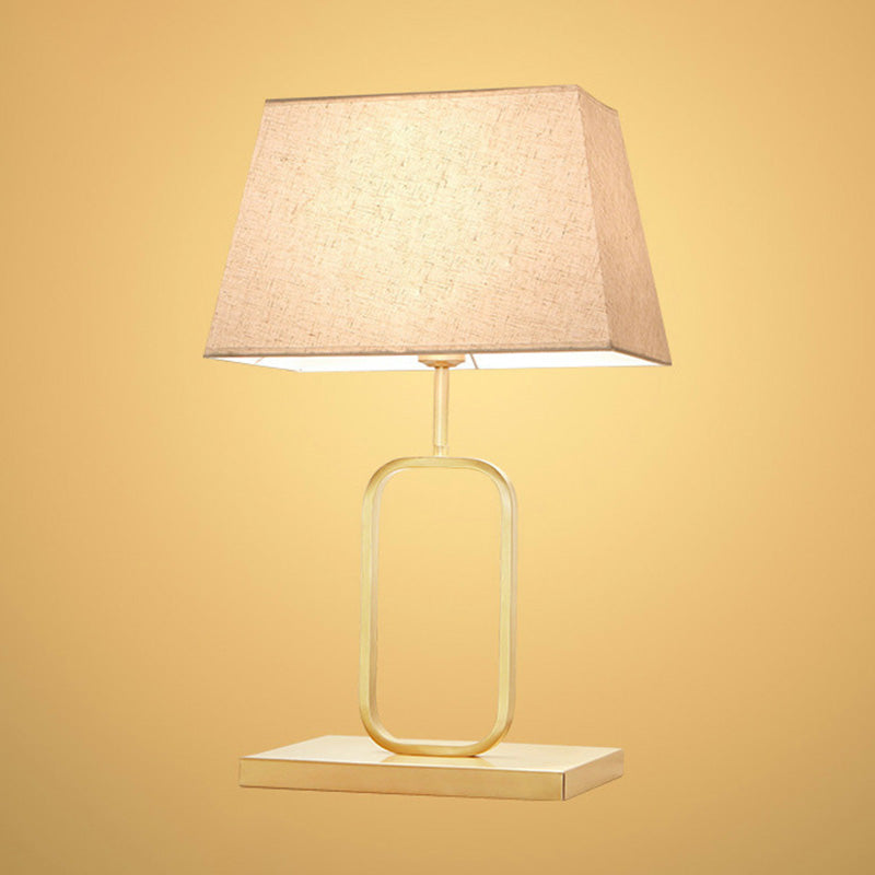 Contemporary Rounded Rectangle Table Light Metal 1-Light Bedside Nightstand Lamp with Fabric Shade in Gold