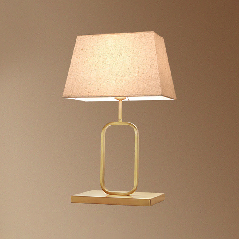 Contemporary Rounded Rectangle Table Light Metal 1-Light Bedside Nightstand Lamp with Fabric Shade in Gold
