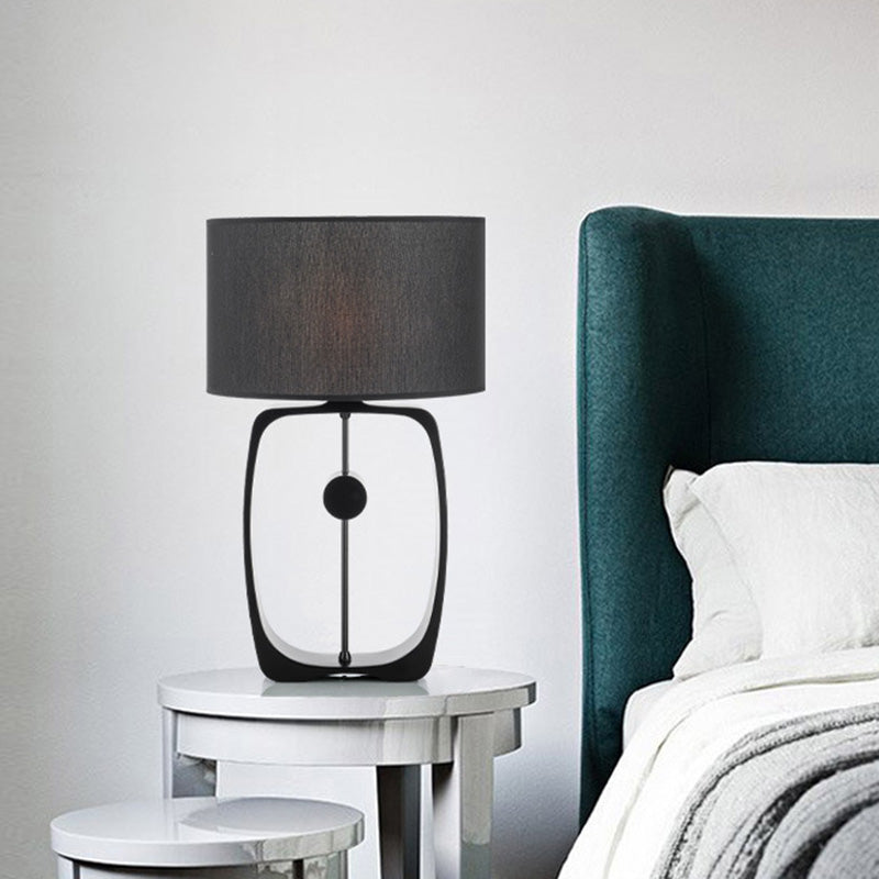 Round Shaped Fabric Table Lighting Minimalist 1��Head Black Nightstand Lamp with Open Base