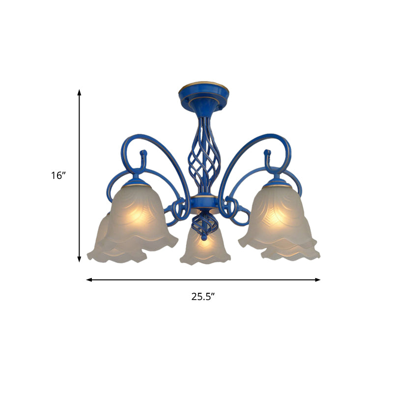 5/6/8 Bulbes lustre évasé Light Traditional Grosted Glass suspendu plafonnier en bleu