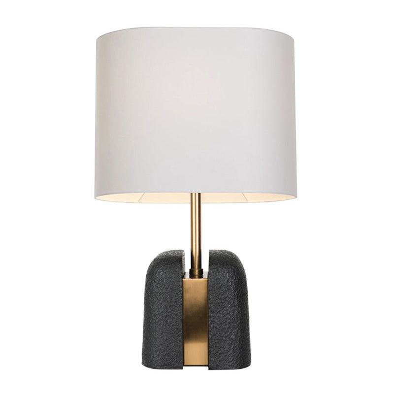 Lampada da tavolo a forma di secchio Lampada da comodino nera a lampadina singola in tessuto moderno con base in resina
