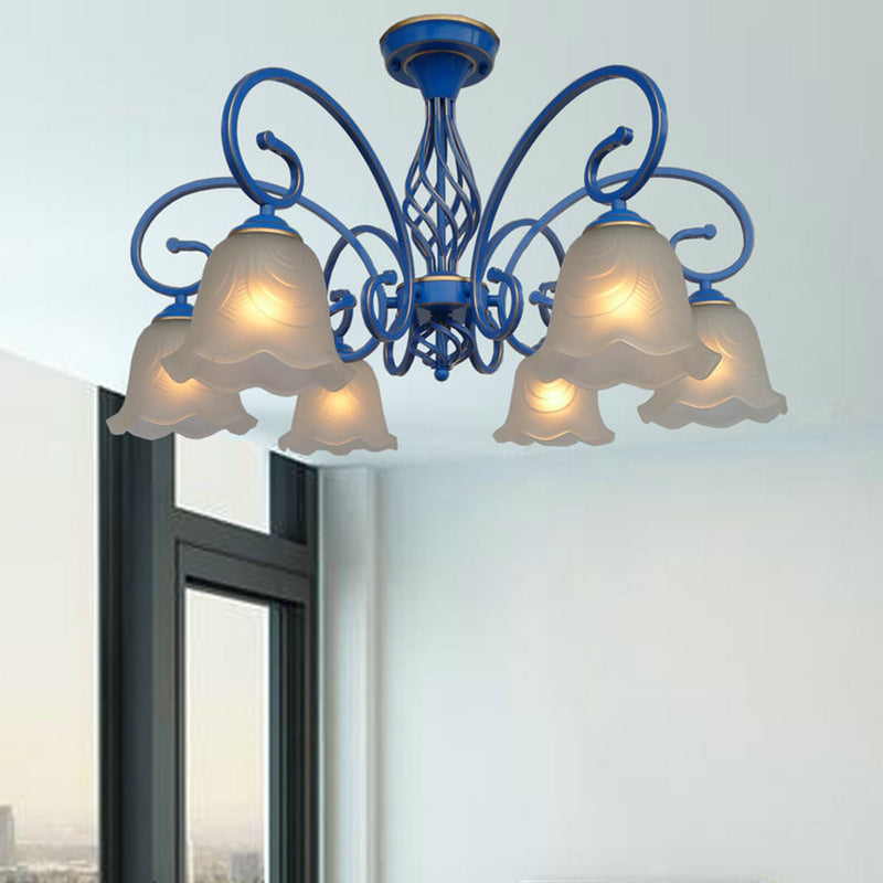 5/6/8 Bulbes lustre évasé Light Traditional Grosted Glass suspendu plafonnier en bleu