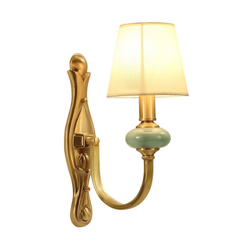 Arc Arm Wall Lighting Simplicity Metal Single Corridor Sconce Light with Cone Fabric Shade in Gold