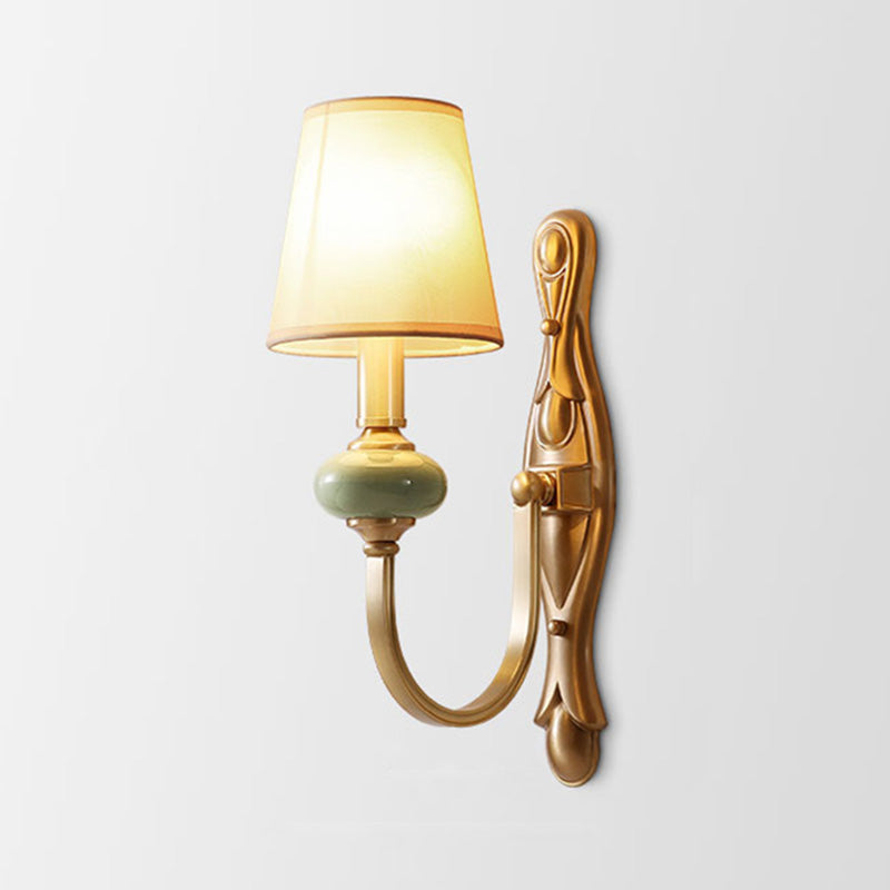 Arc Arm Wall Lighting Simplicity Metal Single Corridor Sconce Light with Cone Fabric Shade in Gold