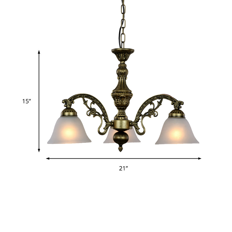 Frosted Glass Black/Bronze Pendant Lamp Bell 5 Lights Traditional Chandelier Light Fixture