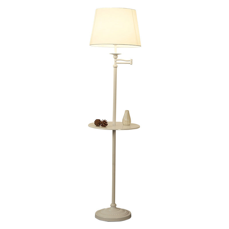 Fabric Cone Shaped Standing Light Vintage 1 Bulb Living Room Floor Lamp with Tray