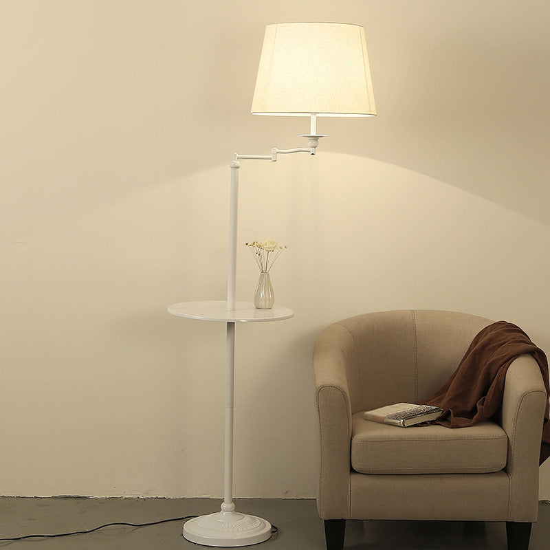 Fabric Cone Shaped Standing Light Vintage 1 Bulb Living Room Floor Lamp with Tray