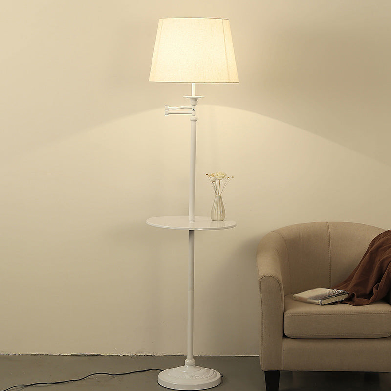 Fabric Cone Shaped Standing Light Vintage 1 Bulb Living Room Floor Lamp with Tray