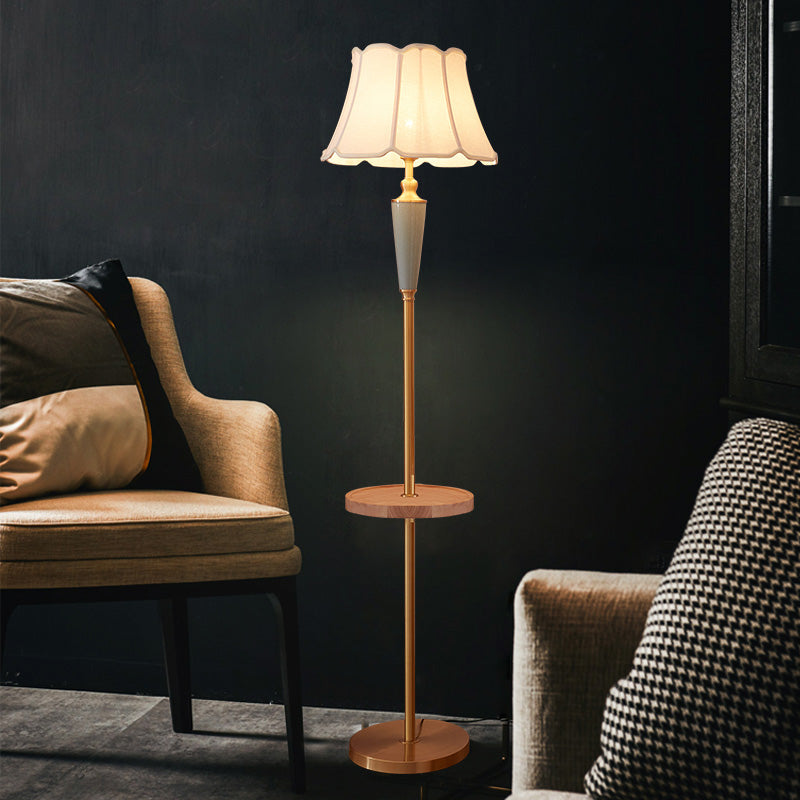 1 Head Stand Up Lamp Classic Tapered Shade Fabric Floor Lighting in Gold for Living Room
