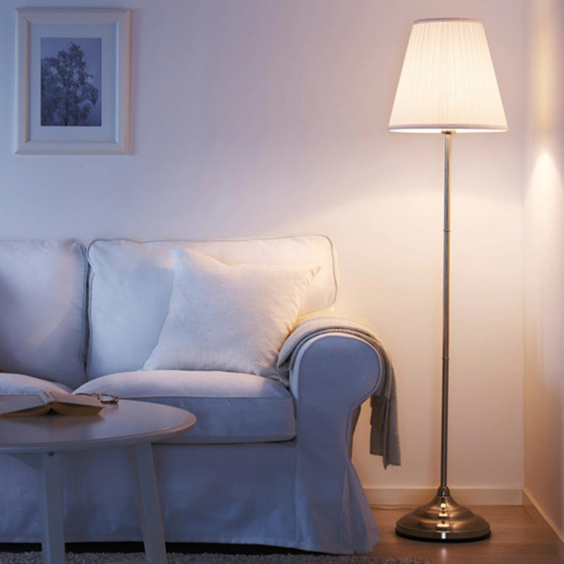 Brown Pleated Shade Standing Light Vintage Fabric 1 Head Living Room Floor Lamp with Pull Chain