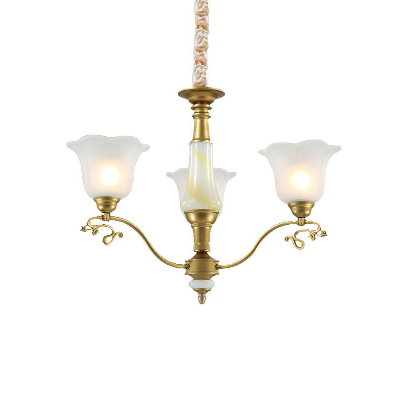 3/6/8 Light Frosted Glass Hanging Chandelier Traditional Brass Scalloped Living Room Pendant Light Fixture