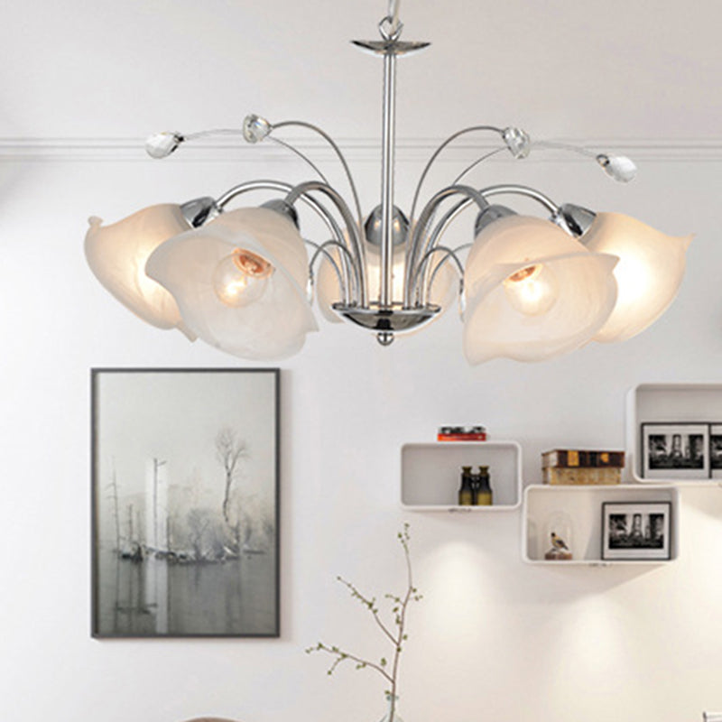 3/5 Lights White Glass Pendant Chandelier Traditional Chrome Flared Kitchen Hanging Ceiling Fixture