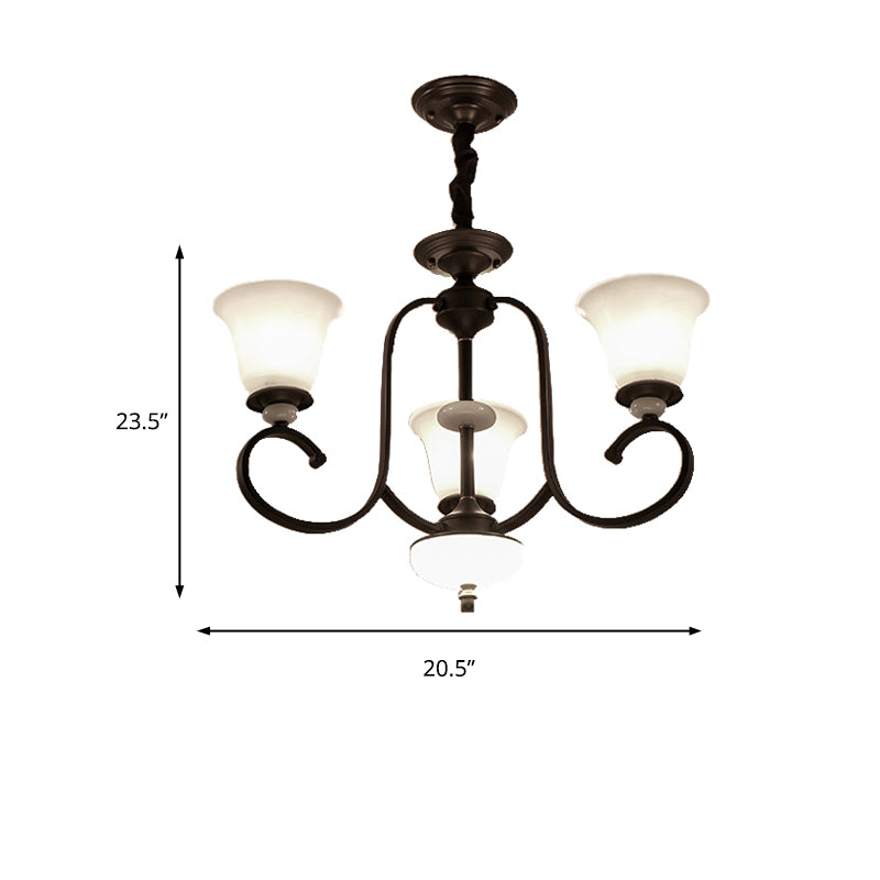 3/6/8 Lights Pendant Light Traditional Bell Frosted Glass Hanging Chandelier in Dark Coffee