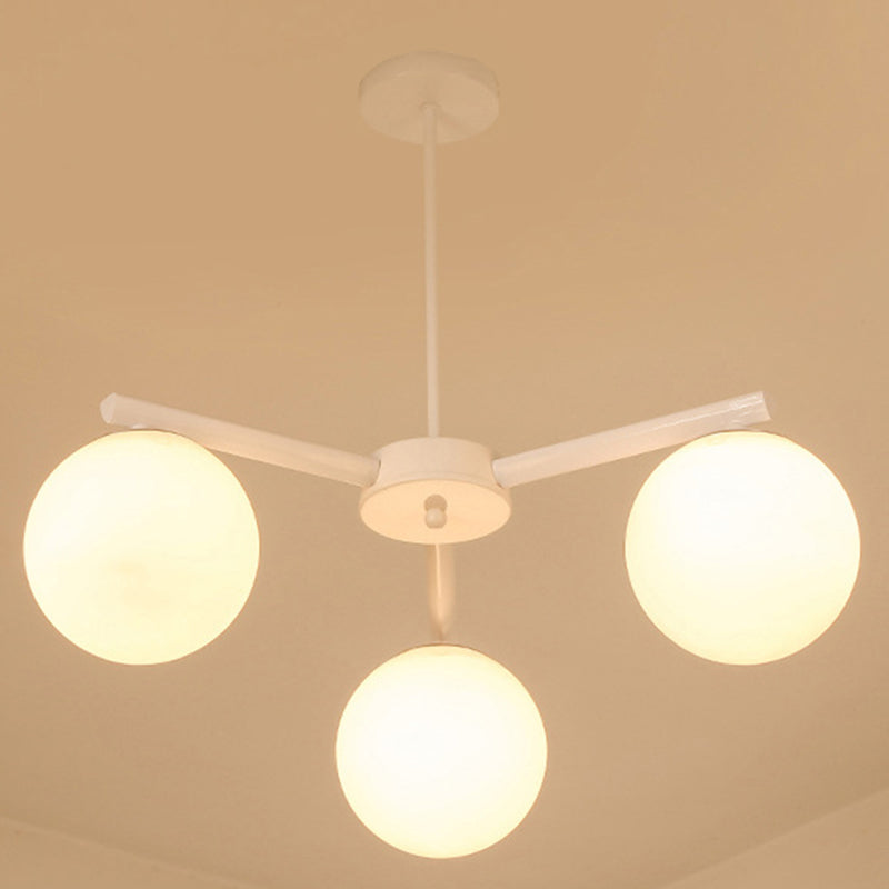 3/6/8 Light Globe Chandelier Traditional White Glass Pendant Light Fixture for Dining Room
